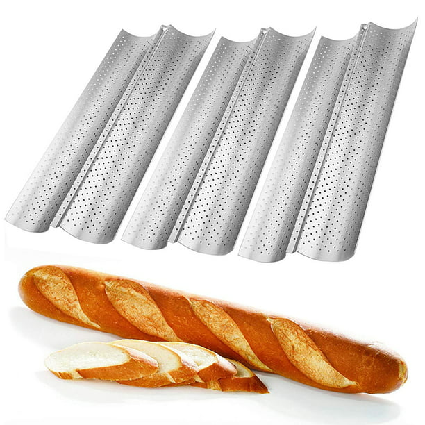 3 grid French Bread Baguette Pan Mold Non-Stick Wave Loaf Bake Baking Mould NEW